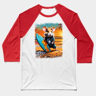Hamster Surfing Cute Colorful Comic Illustration Baseball T-Shirt